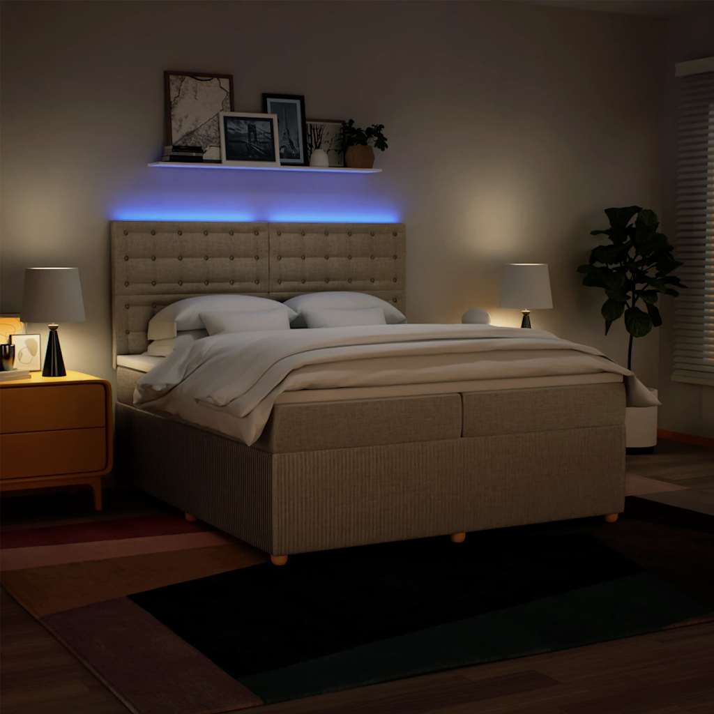 Boxspring met matras stof crèmekleurig 200x200 cm is nu te koop bij PeponiXL, paradijselijk wonen!