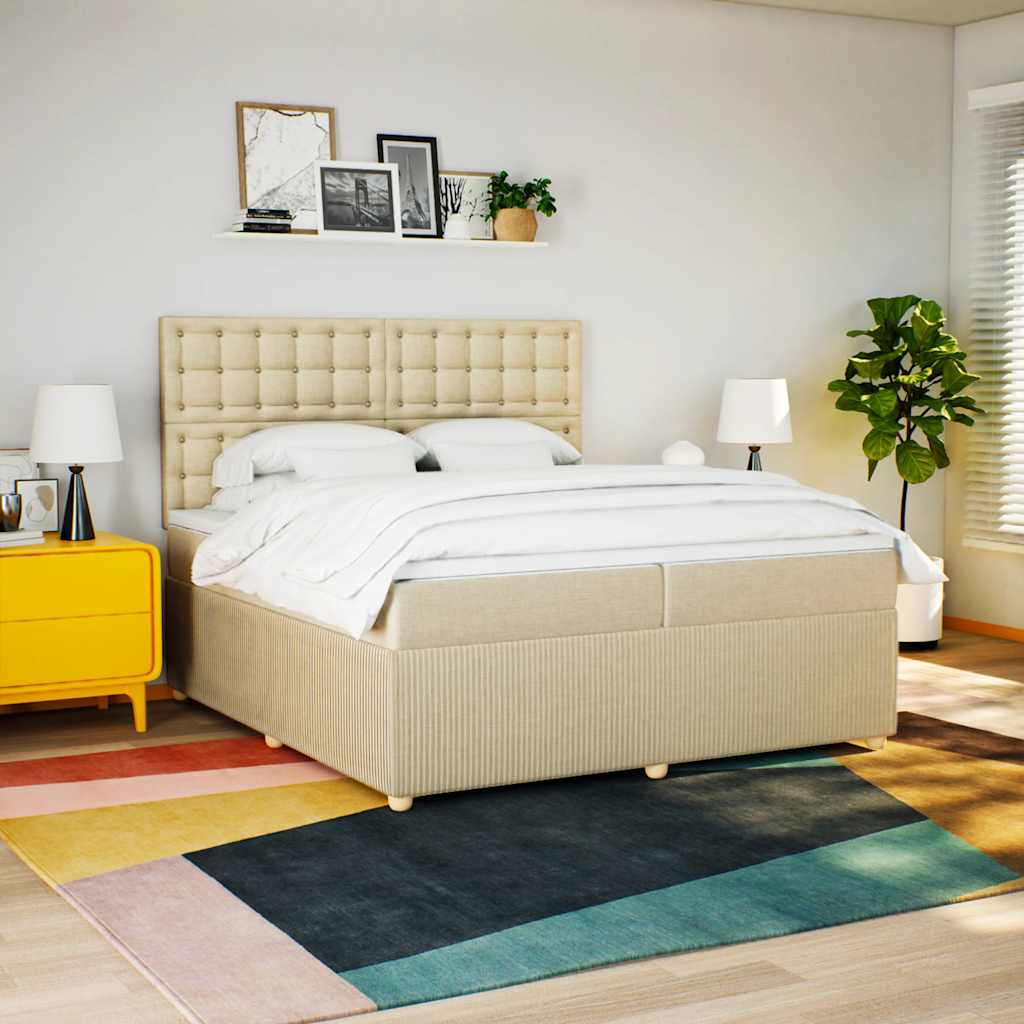 Boxspring met matras stof crèmekleurig 200x200 cm is nu te koop bij PeponiXL, paradijselijk wonen!