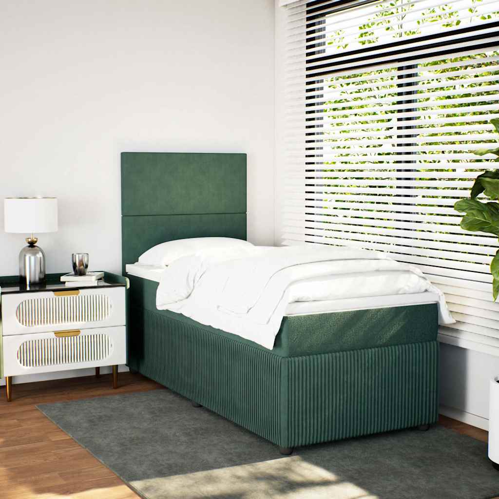 Boxspring met matras fluweel donkergroen 90x200 cm is nu te koop bij PeponiXL, paradijselijk wonen!