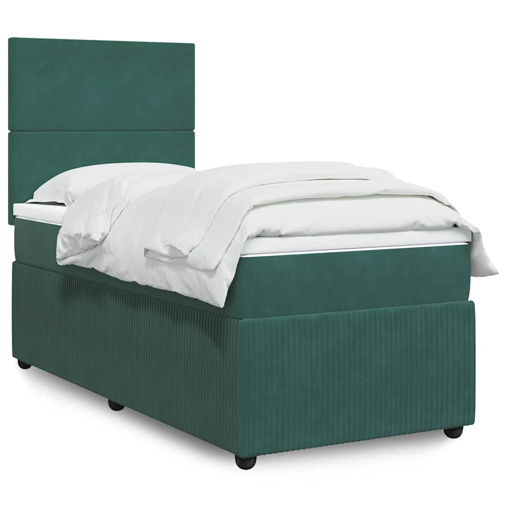 Boxspring met matras fluweel donkergroen 90x200 cm is nu te koop bij PeponiXL, paradijselijk wonen!