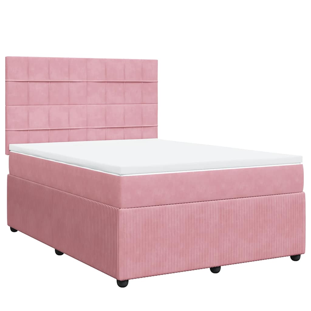 Boxspring met matras fluweel roze 140x190 cm is nu te koop bij PeponiXL, paradijselijk wonen!