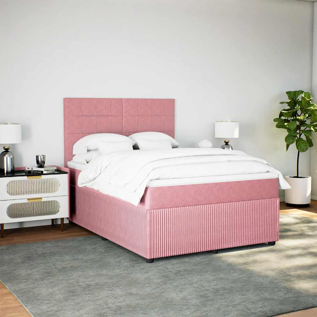 Boxspring met matras fluweel roze 140x190 cm is nu te koop bij PeponiXL, paradijselijk wonen!