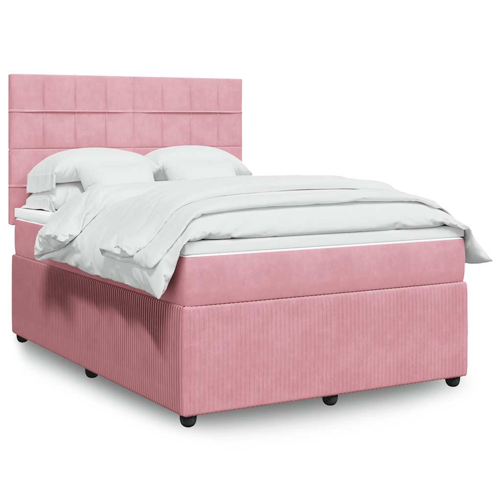 Boxspring met matras fluweel roze 140x190 cm is nu te koop bij PeponiXL, paradijselijk wonen!