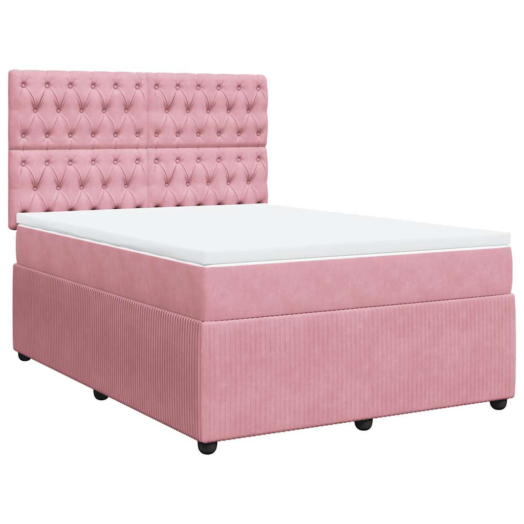 Boxspring met matras fluweel roze 140x190 cm is nu te koop bij PeponiXL, paradijselijk wonen!