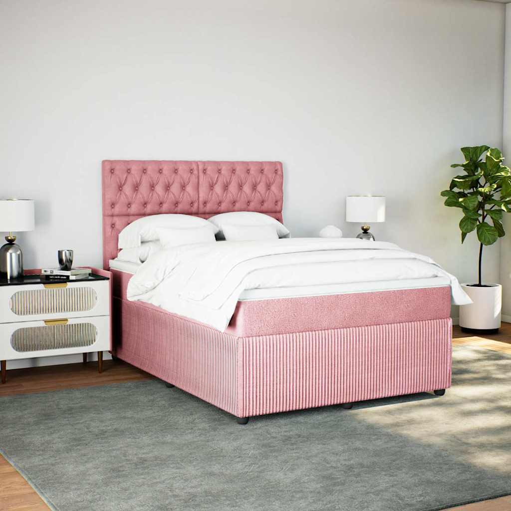 Boxspring met matras fluweel roze 140x190 cm is nu te koop bij PeponiXL, paradijselijk wonen!