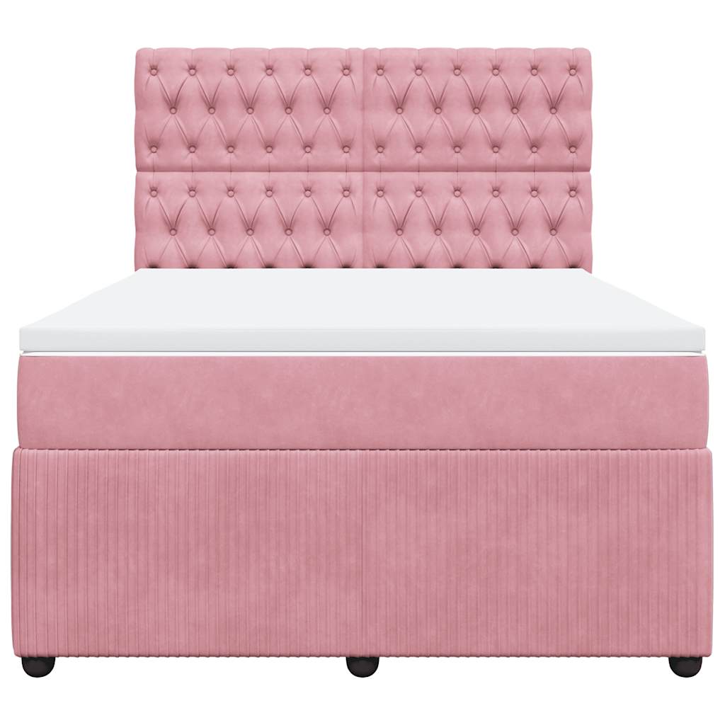 Boxspring met matras fluweel roze 140x190 cm is nu te koop bij PeponiXL, paradijselijk wonen!