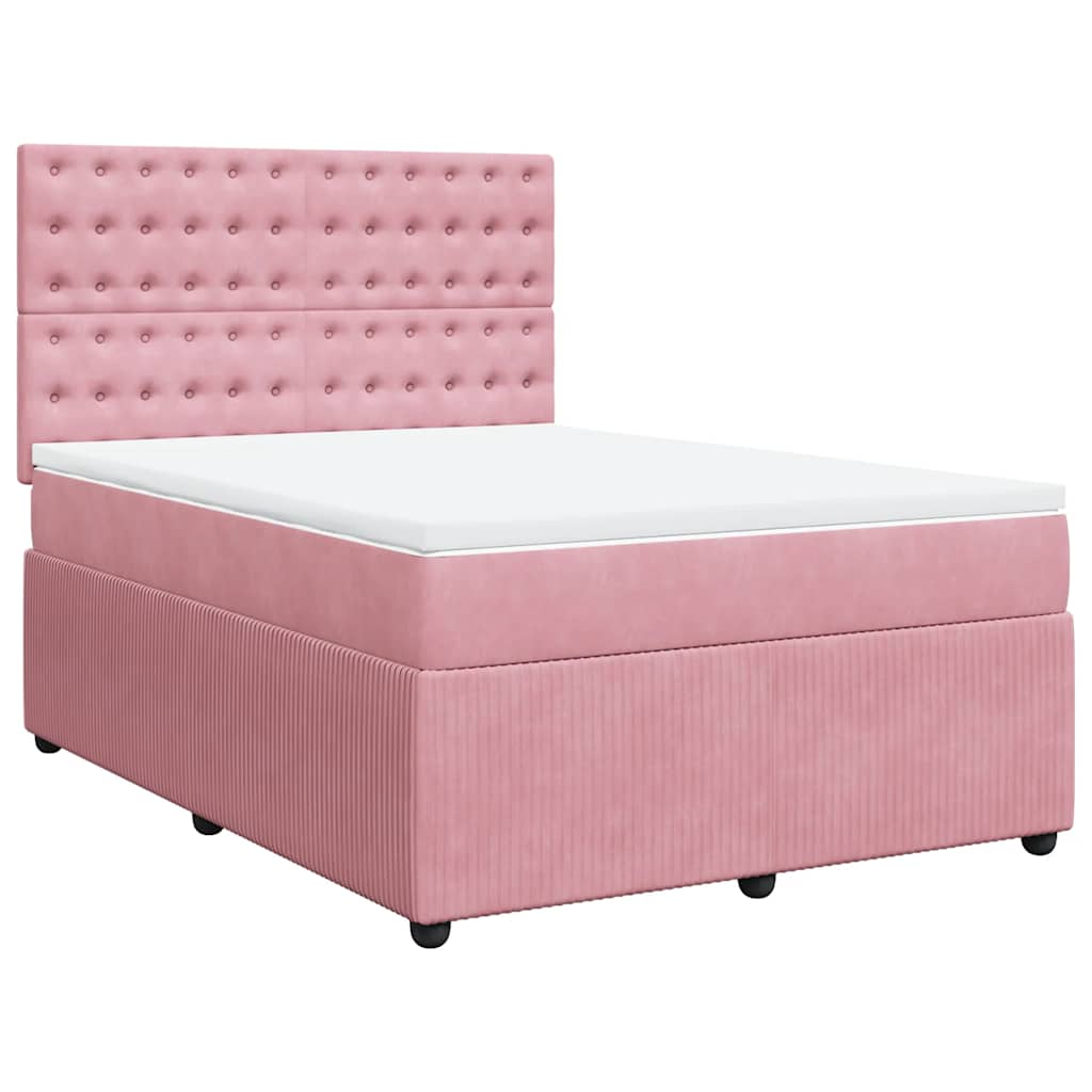 Boxspring met matras fluweel roze 140x190 cm is nu te koop bij PeponiXL, paradijselijk wonen!