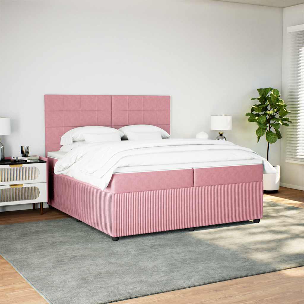 Boxspring met matras fluweel roze 200x200 cm is nu te koop bij PeponiXL, paradijselijk wonen!