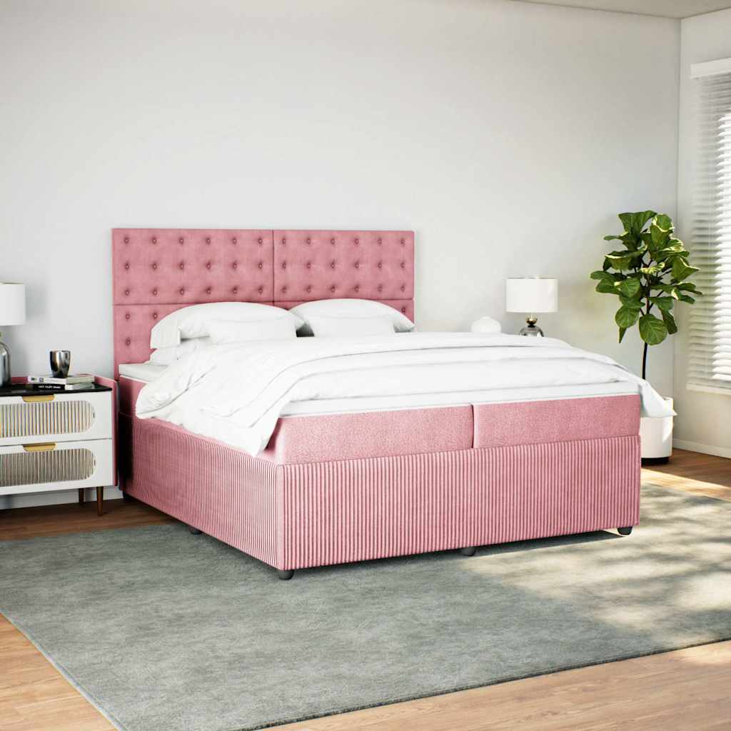 Boxspring met matras fluweel roze 200x200 cm is nu te koop bij PeponiXL, paradijselijk wonen!