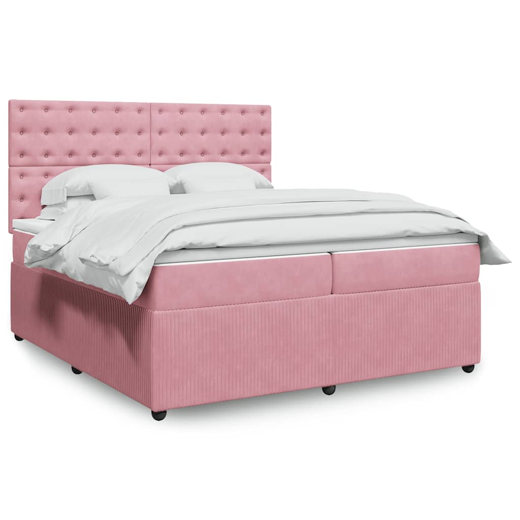 Boxspring met matras fluweel roze 200x200 cm is nu te koop bij PeponiXL, paradijselijk wonen!