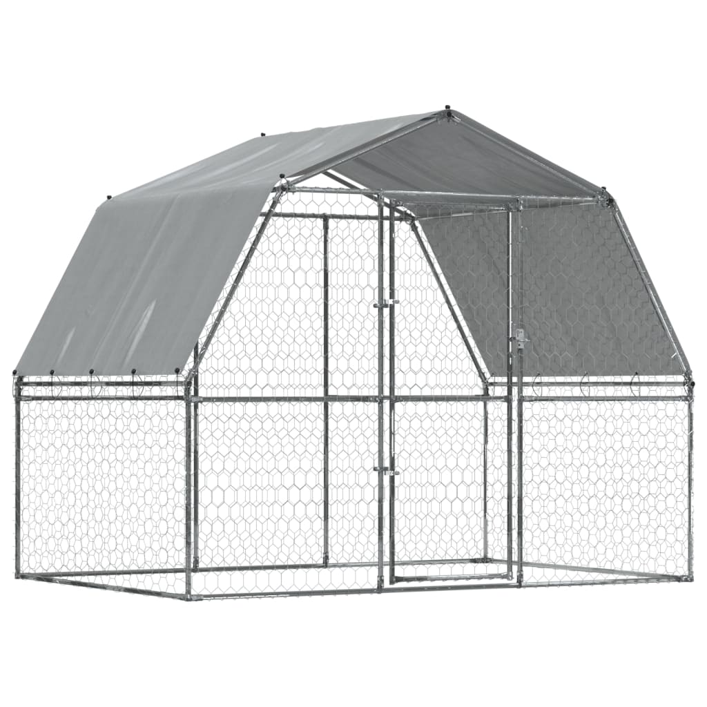 Hondenkennel met dak en deur gegalvaniseerd staal zilverkleurig is nu te koop bij PeponiXL, paradijselijk wonen!