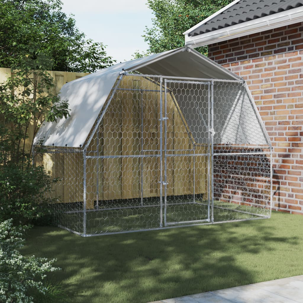 Hondenkennel met dak en deur gegalvaniseerd staal zilverkleurig is nu te koop bij PeponiXL, paradijselijk wonen!