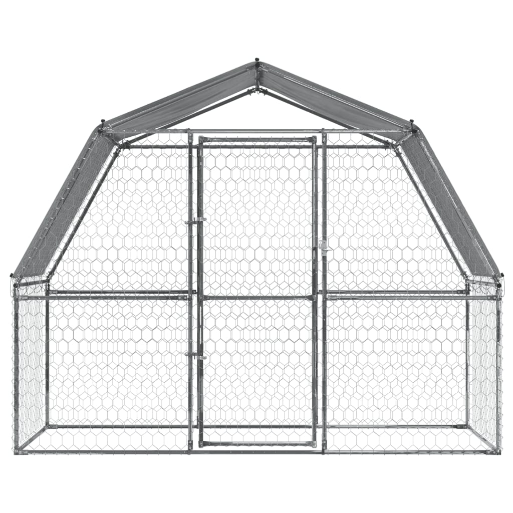 Hondenkennel met dak en deur gegalvaniseerd staal zilverkleurig is nu te koop bij PeponiXL, paradijselijk wonen!