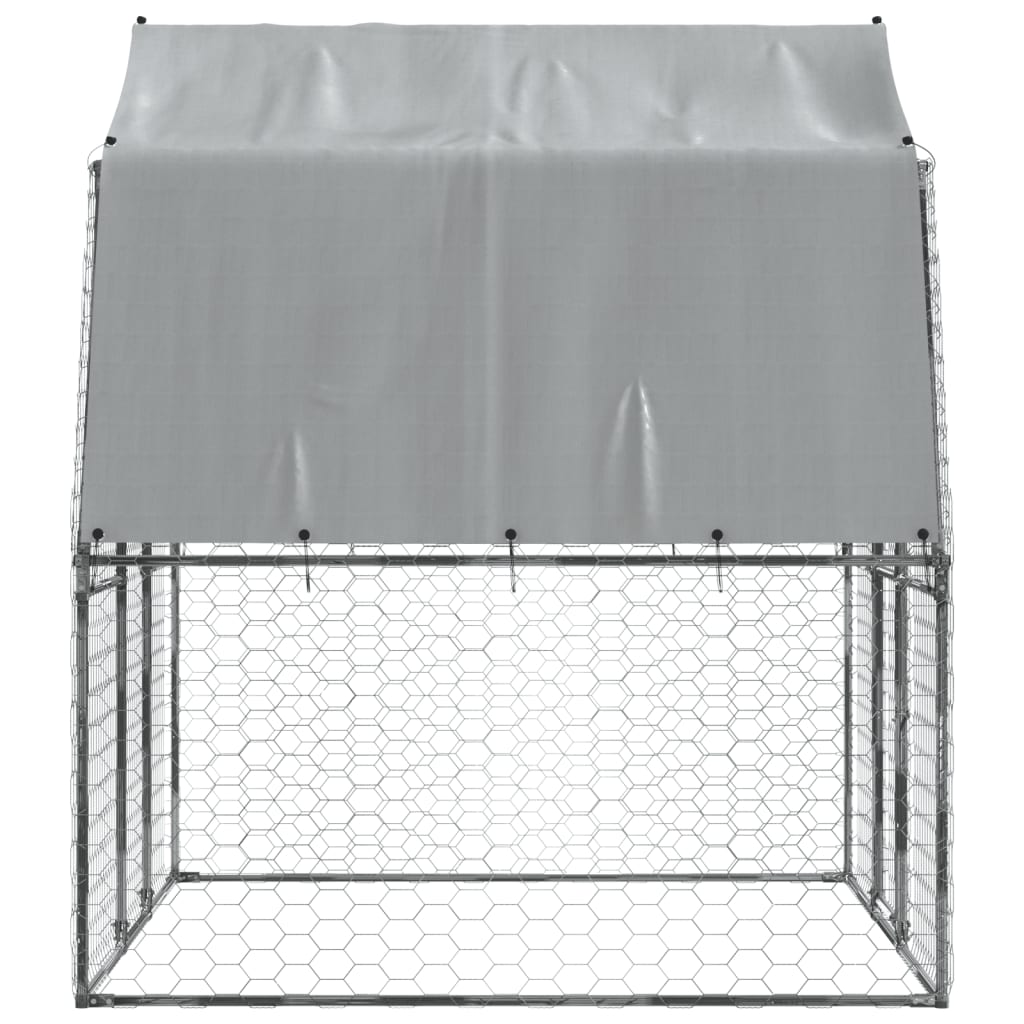 Hondenkennel met dak en deur gegalvaniseerd staal zilverkleurig is nu te koop bij PeponiXL, paradijselijk wonen!