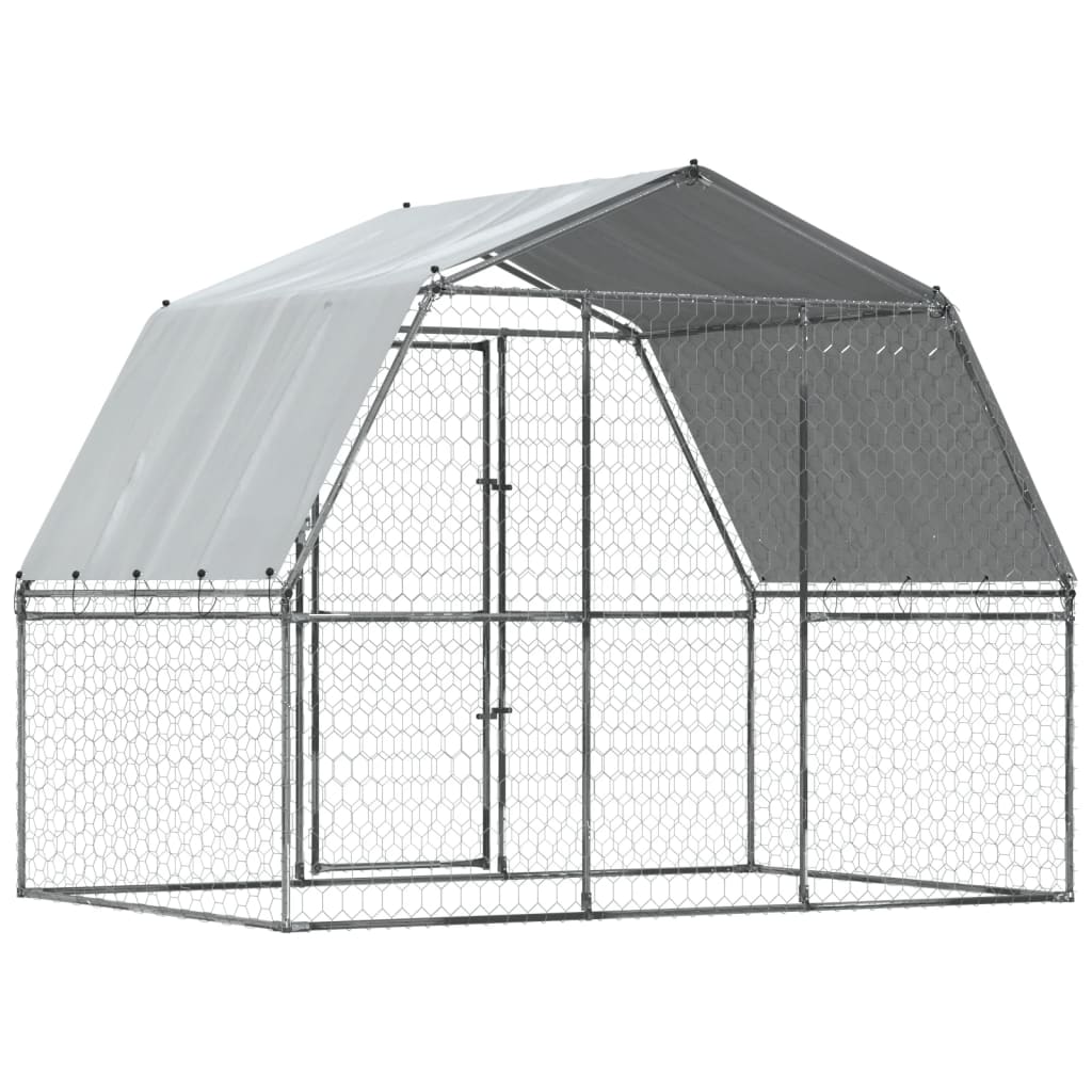 Hondenkennel met dak en deur gegalvaniseerd staal zilverkleurig is nu te koop bij PeponiXL, paradijselijk wonen!