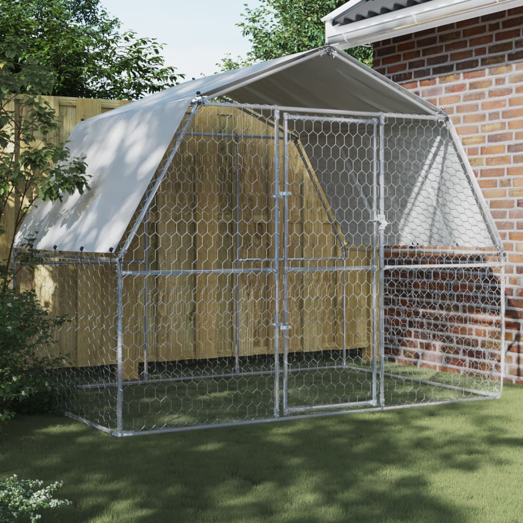 Hondenkennel met dak en deur gegalvaniseerd staal zilverkleurig is nu te koop bij PeponiXL, paradijselijk wonen!