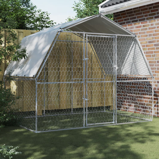 Hondenkennel met dak en deur gegalvaniseerd staal zilverkleurig is nu te koop bij PeponiXL, paradijselijk wonen!