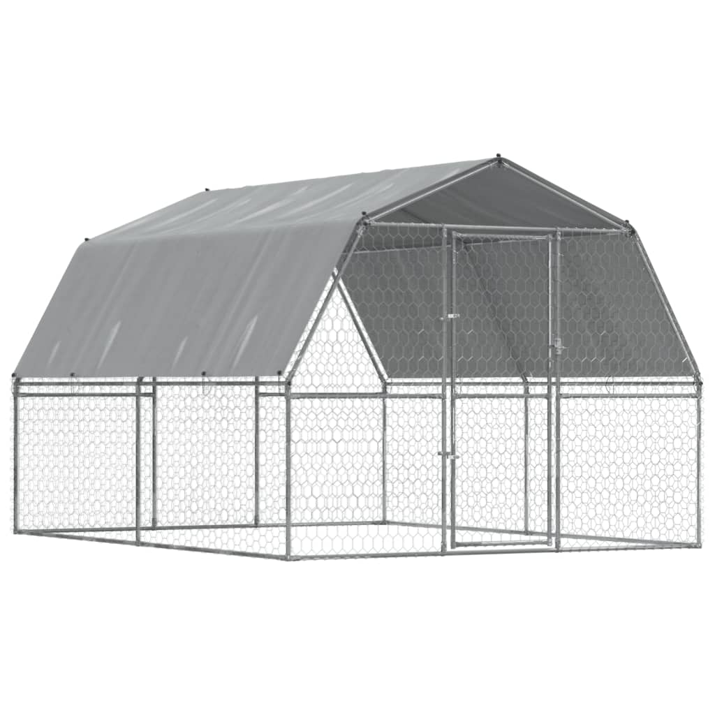 Hondenkennel met dak en deur gegalvaniseerd staal zilverkleurig is nu te koop bij PeponiXL, paradijselijk wonen!