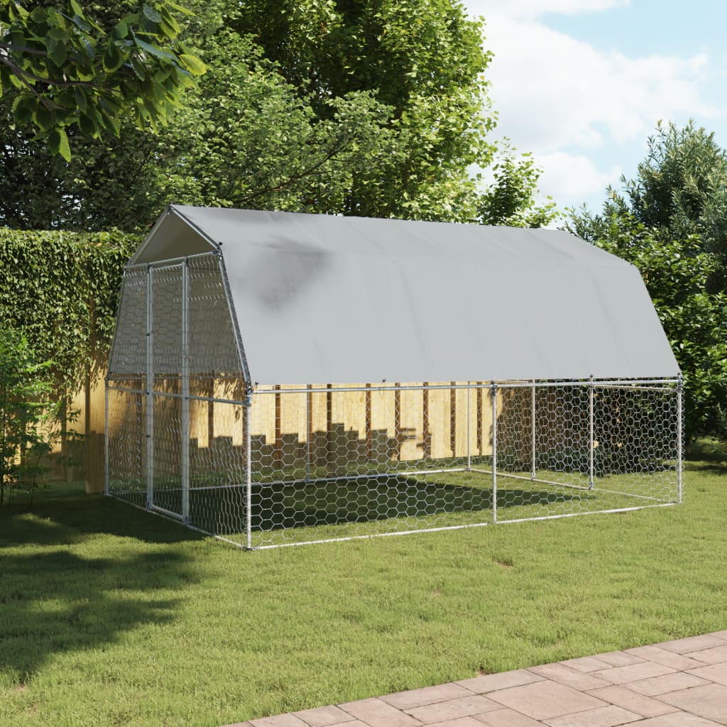 Hondenkennel met dak en deur gegalvaniseerd staal zilverkleurig is nu te koop bij PeponiXL, paradijselijk wonen!