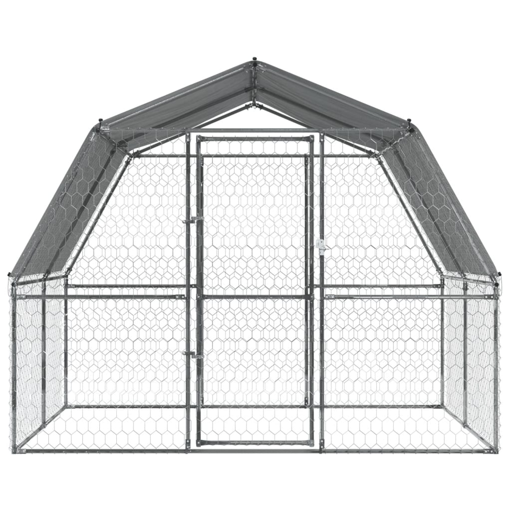 Hondenkennel met dak en deur gegalvaniseerd staal zilverkleurig is nu te koop bij PeponiXL, paradijselijk wonen!