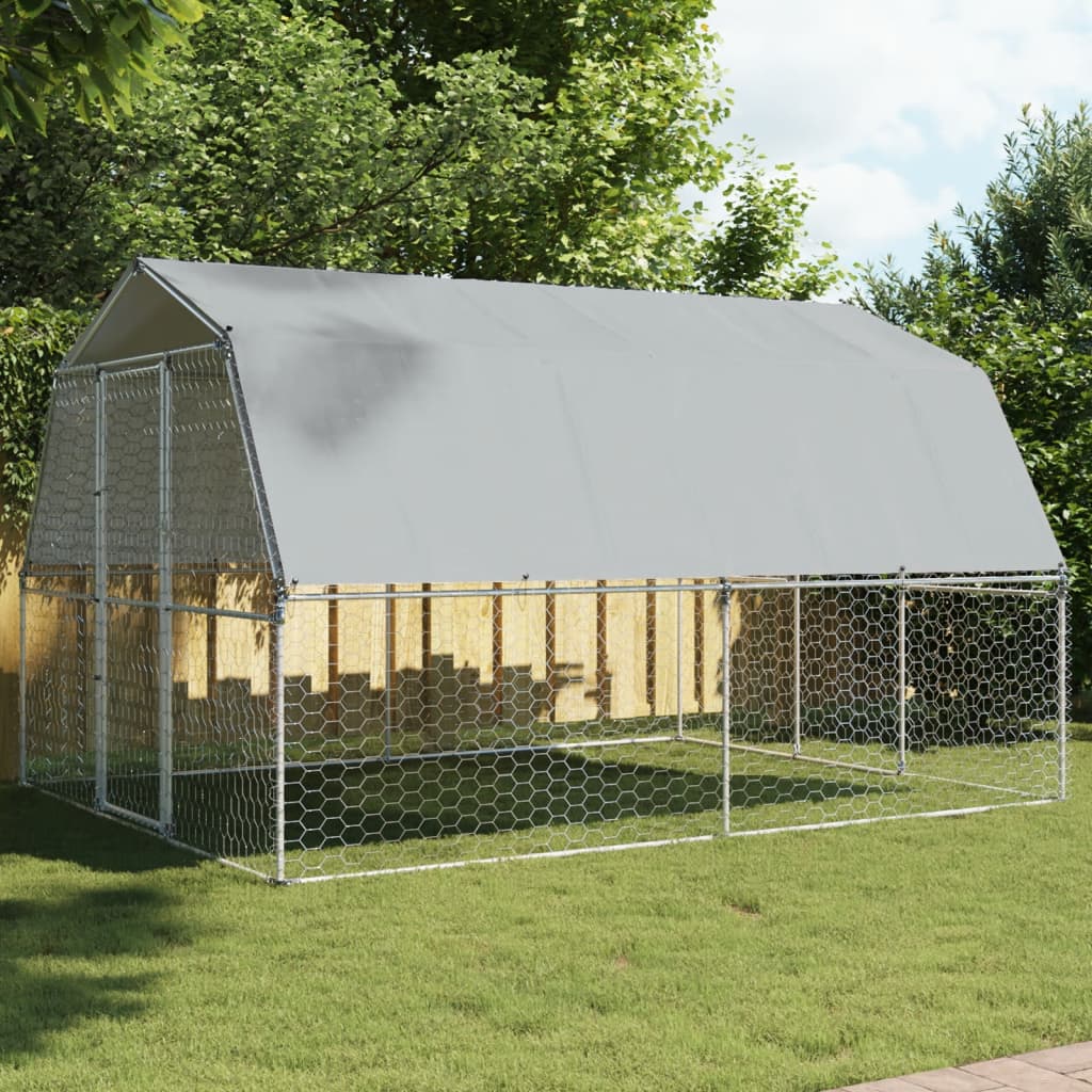 Hondenkennel met dak en deur gegalvaniseerd staal zilverkleurig is nu te koop bij PeponiXL, paradijselijk wonen!