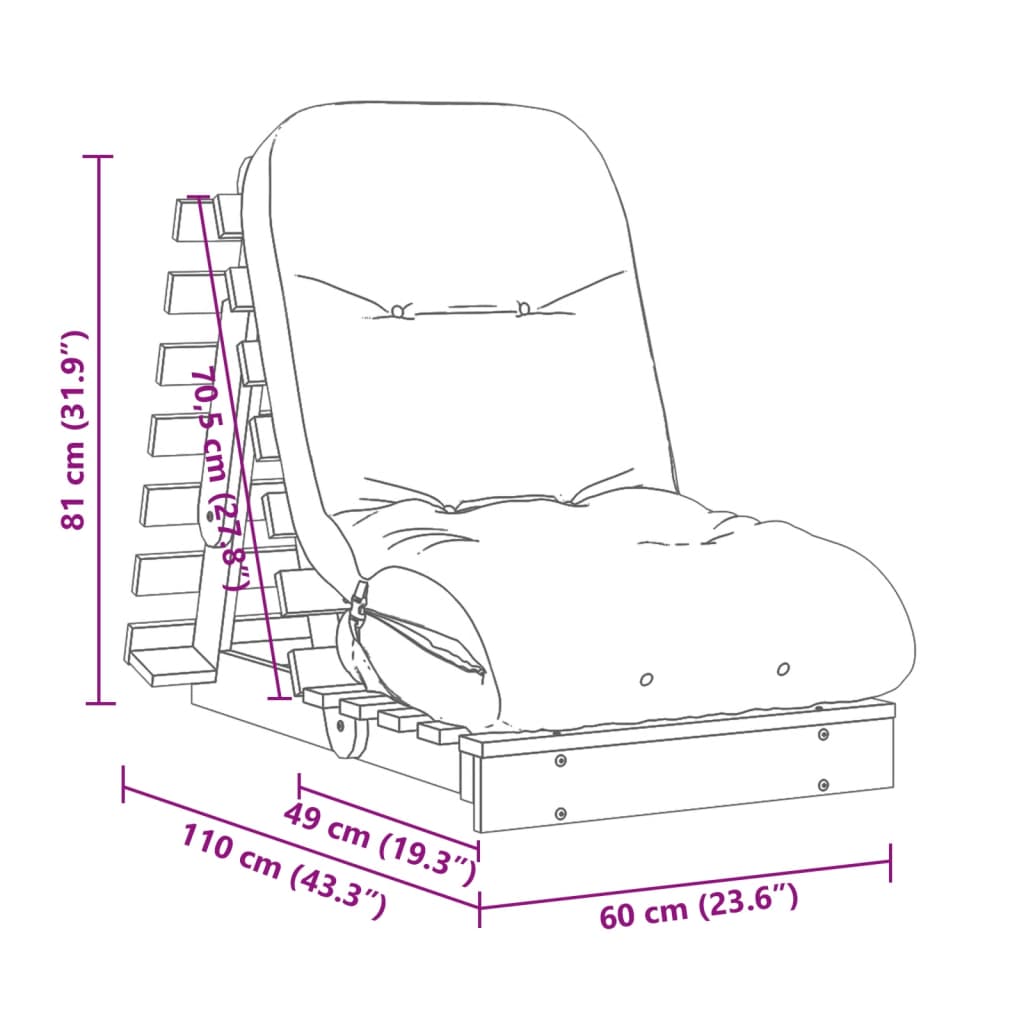 Futon slaapbank met matras 60x206x11 cm massief grenenhout is nu te koop bij PeponiXL, paradijselijk wonen!