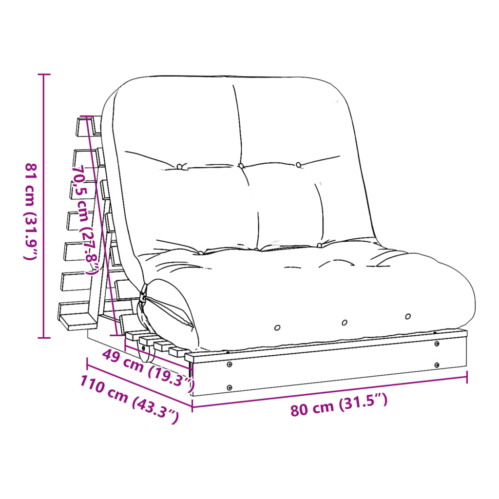 Futon slaapbank met matras 80x206x11 cm massief grenenhout is nu te koop bij PeponiXL, paradijselijk wonen!