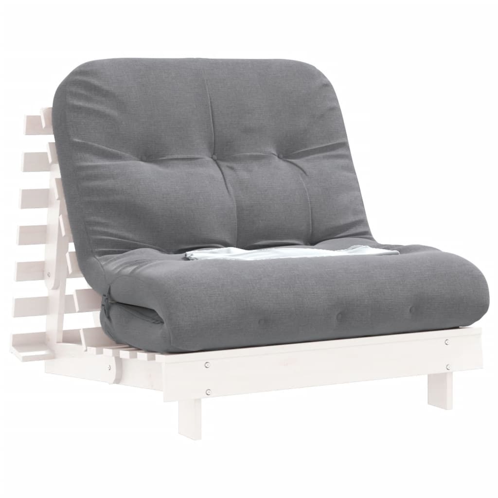 Futon slaapbank met matras 80x206x11 cm massief grenenhout wit is nu te koop bij PeponiXL, paradijselijk wonen!