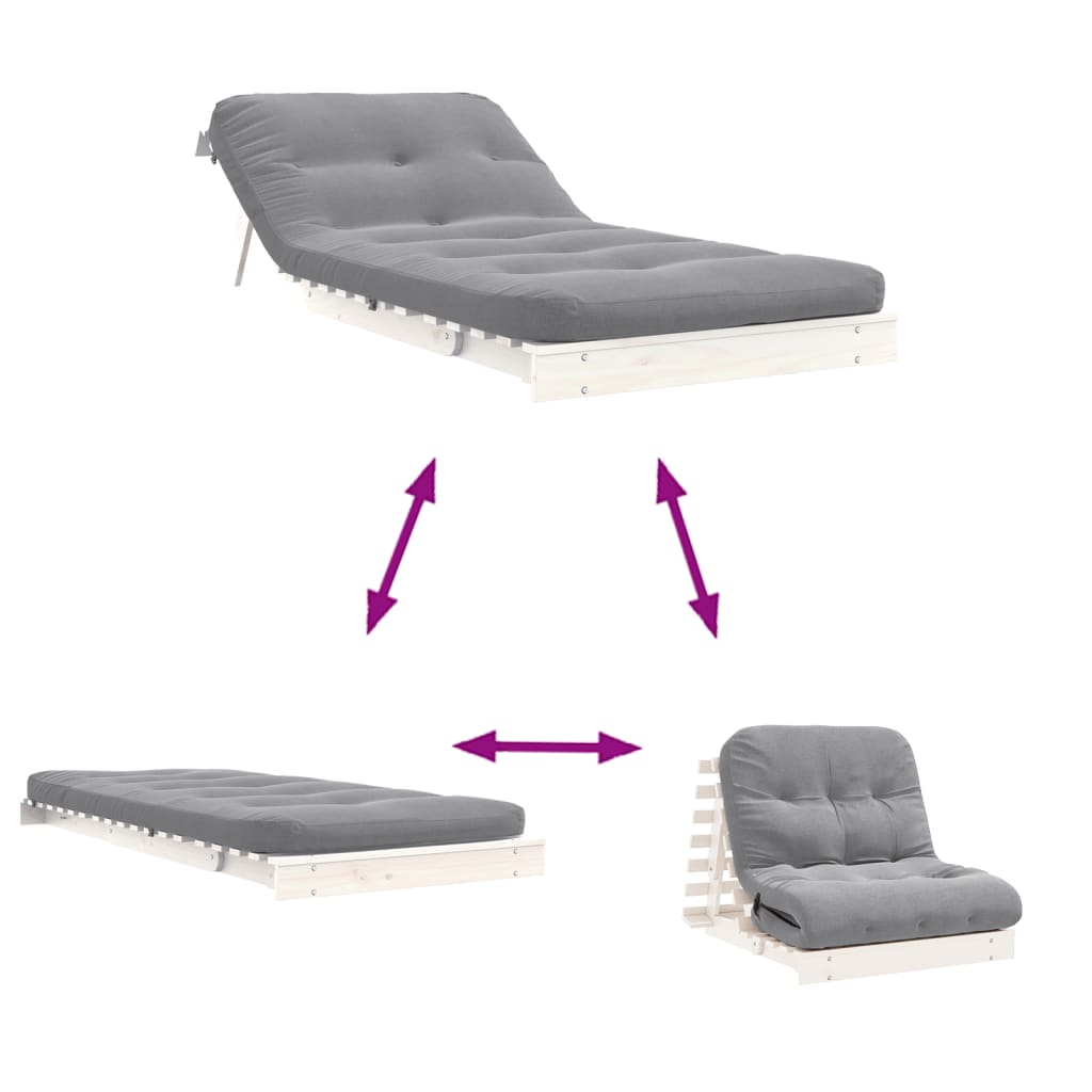 Futon slaapbank met matras 80x206x11 cm massief grenenhout wit is nu te koop bij PeponiXL, paradijselijk wonen!