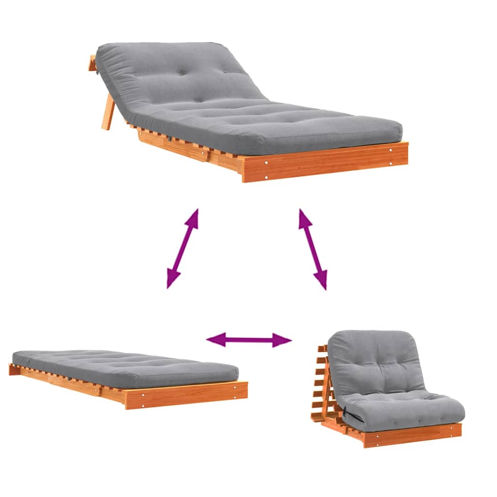 Futon slaapbank met matras 80x206x11 cm grenenhout wasbruin is nu te koop bij PeponiXL, paradijselijk wonen!