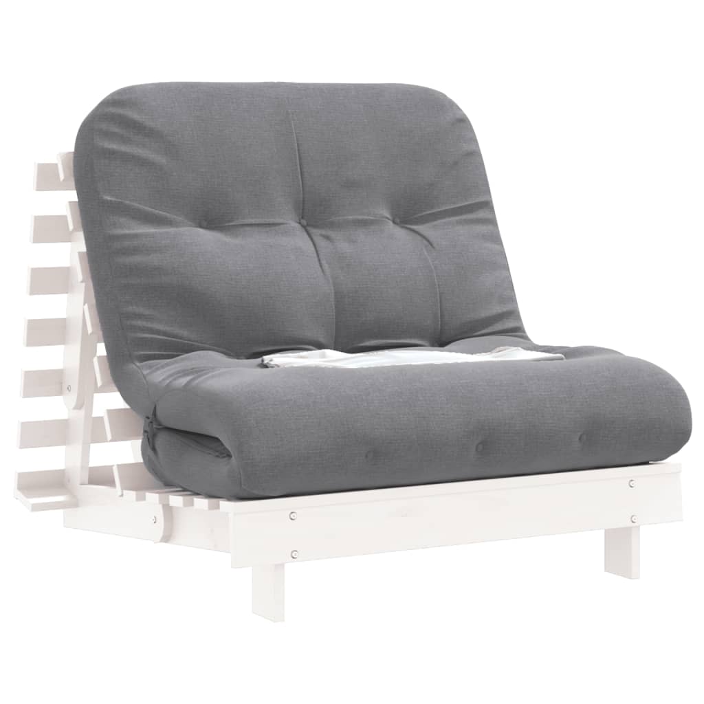 Futon slaapbank met matras 90x206x11 cm massief grenenhout wit is nu te koop bij PeponiXL, paradijselijk wonen!