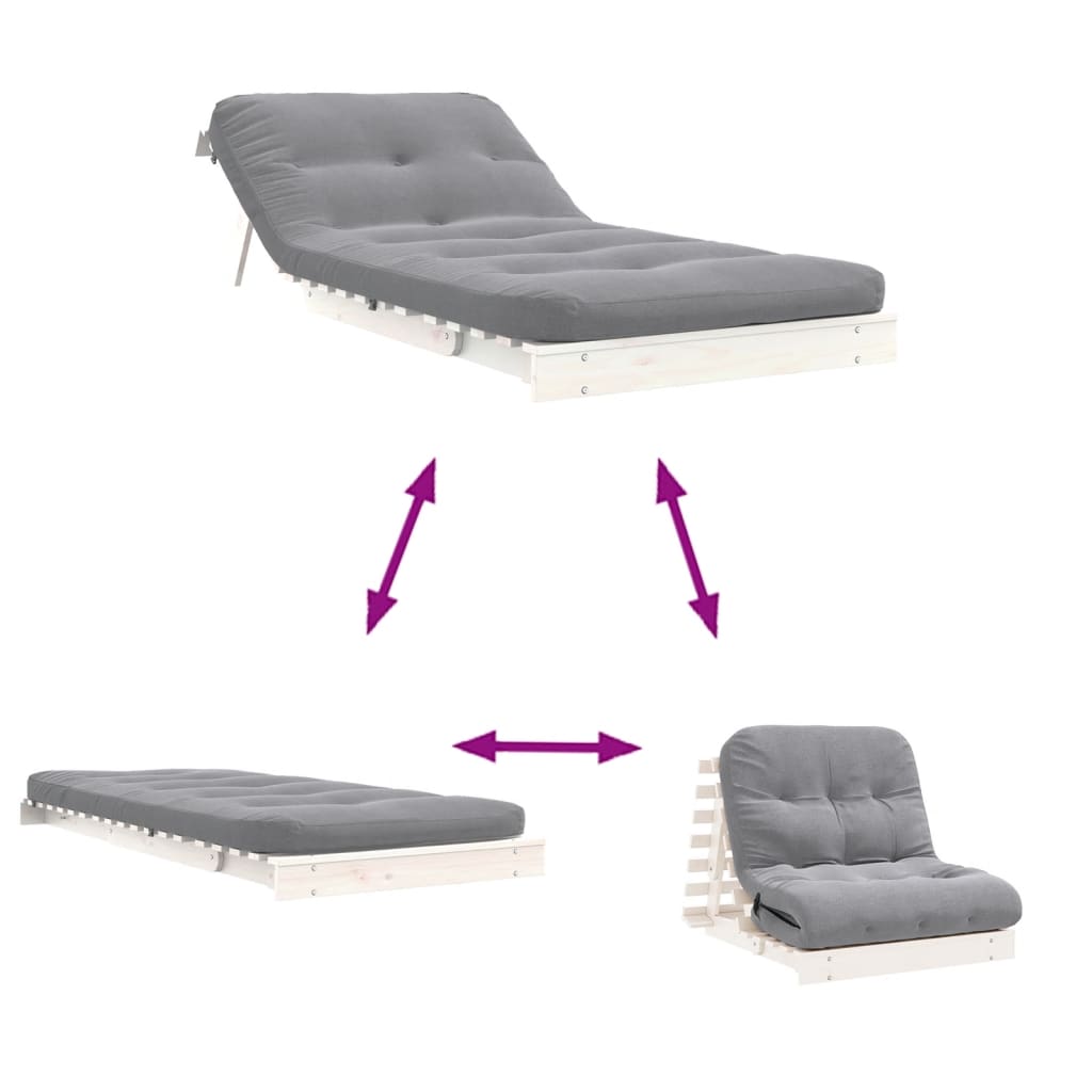 Futon slaapbank met matras 90x206x11 cm massief grenenhout wit is nu te koop bij PeponiXL, paradijselijk wonen!