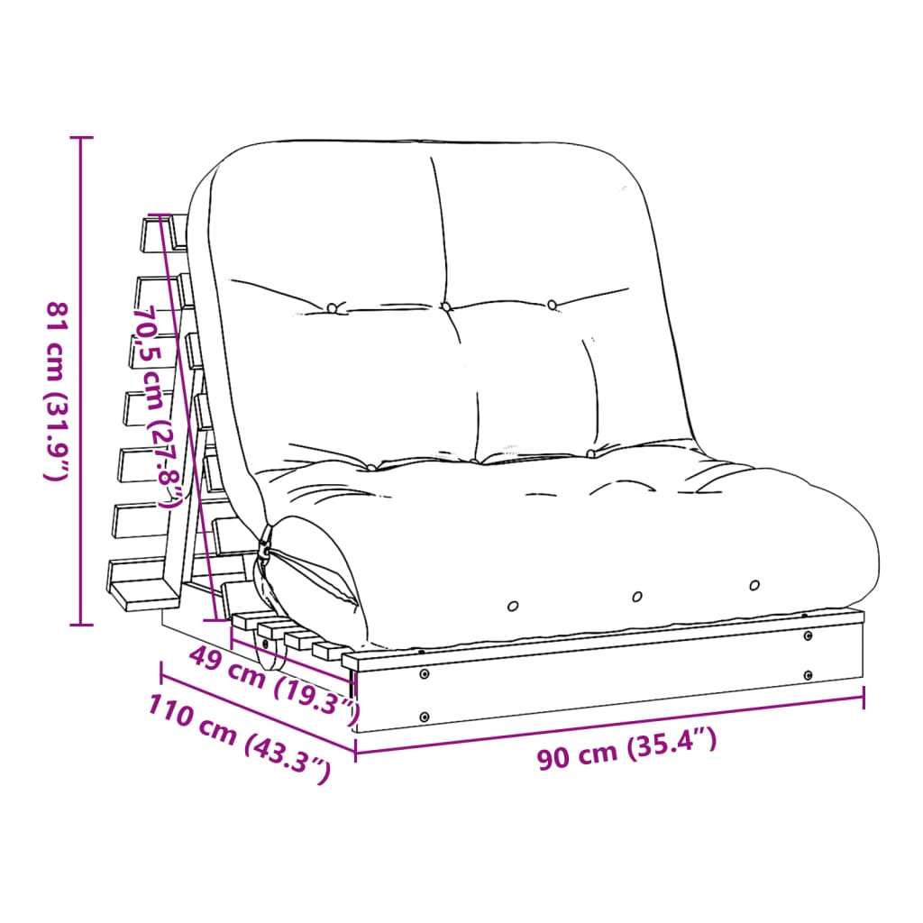 Futon slaapbank met matras 90x206x11 cm massief grenenhout wit is nu te koop bij PeponiXL, paradijselijk wonen!