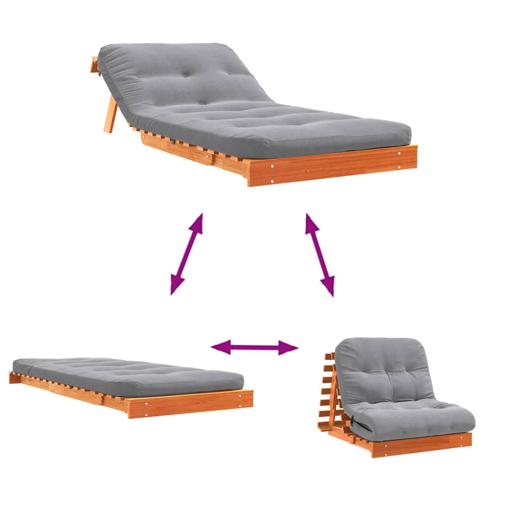 Futon slaapbank met matras 90x206x11 cm grenenhout wasbruin is nu te koop bij PeponiXL, paradijselijk wonen!