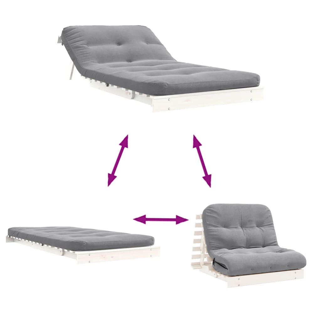 Futon slaapbank met matras 100x206x11 cm massief grenenhout wit is nu te koop bij PeponiXL, paradijselijk wonen!