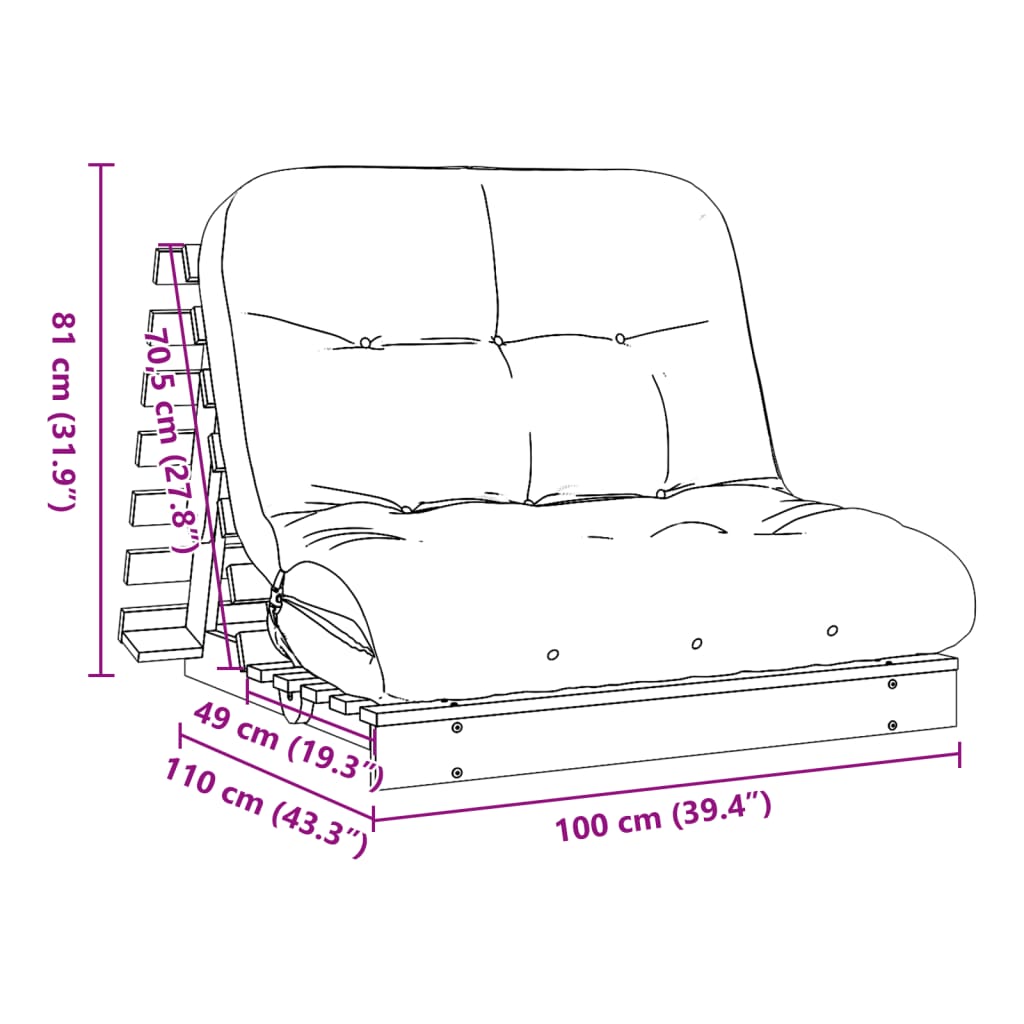 Futon slaapbank met matras 100x206x11 cm massief grenenhout wit is nu te koop bij PeponiXL, paradijselijk wonen!