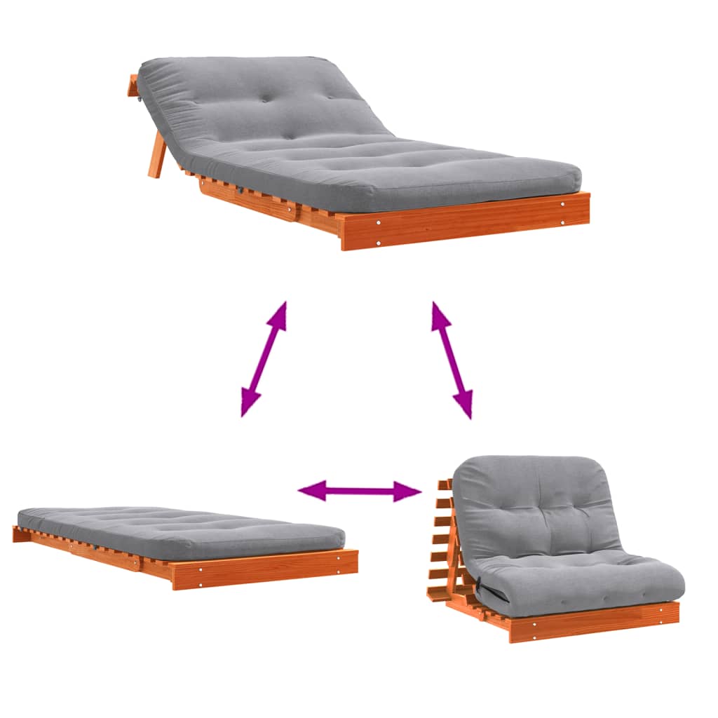 Futon slaapbank met matras 100x206x11 cm grenenhout wasbruin is nu te koop bij PeponiXL, paradijselijk wonen!