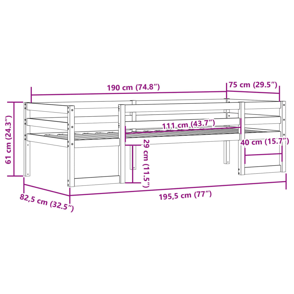 Kinderbedframe massief grenenhout wit 75x190 cm is nu te koop bij PeponiXL, paradijselijk wonen!