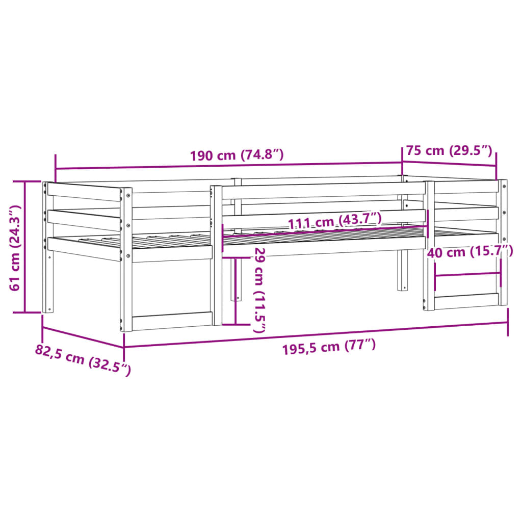 Kinderbedframe massief grenenhout wasbruin 75x190 cm is nu te koop bij PeponiXL, paradijselijk wonen!