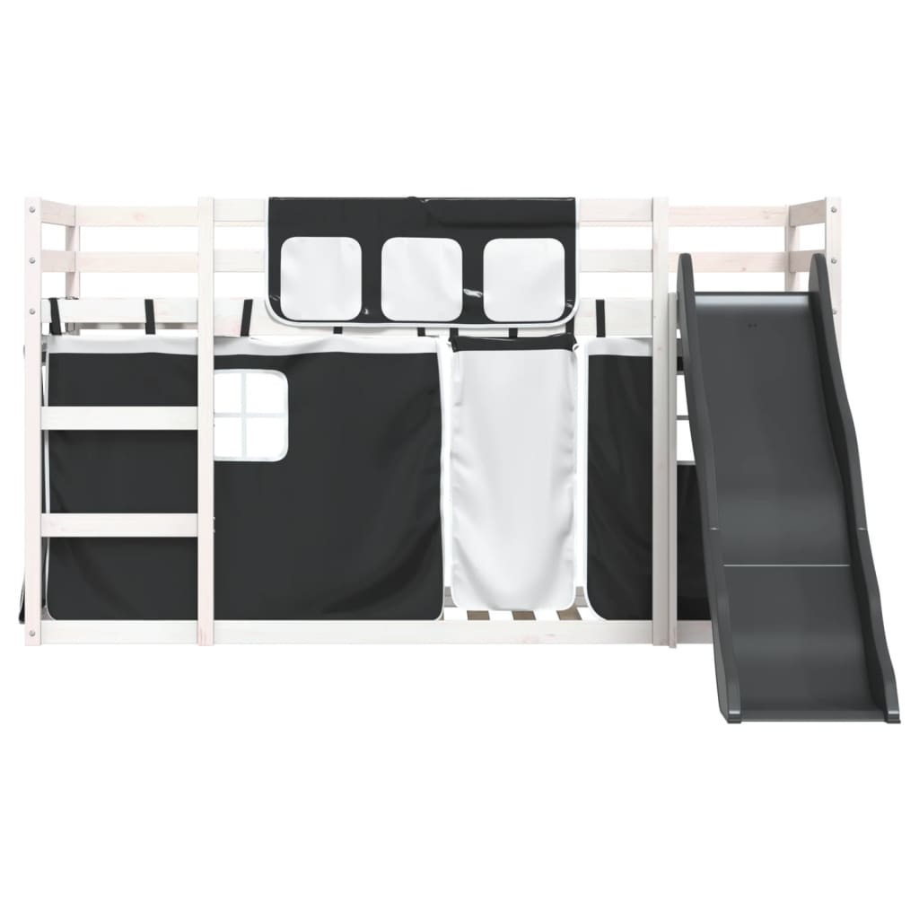 Stapelbed met glijbaan en gordijnen 90x200 cm wit en zwart is nu te koop bij PeponiXL, paradijselijk wonen!