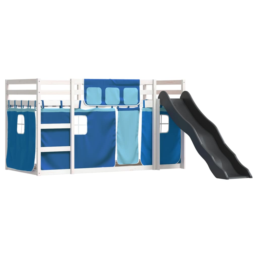 Stapelbed met glijbaan en gordijnen blauw 90x200 cm is nu te koop bij PeponiXL, paradijselijk wonen!