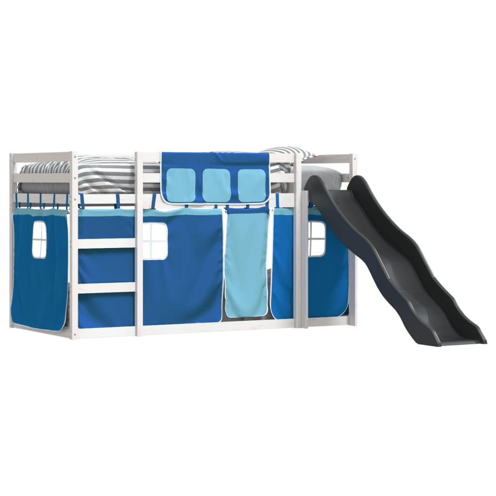 Stapelbed met glijbaan en gordijnen blauw 90x200 cm is nu te koop bij PeponiXL, paradijselijk wonen!