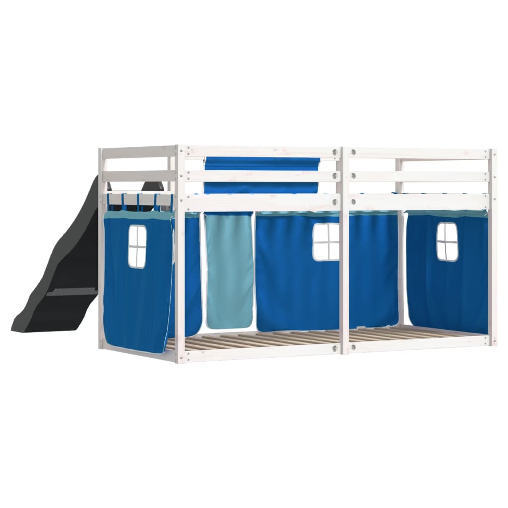 Stapelbed met glijbaan en gordijnen blauw 90x200 cm is nu te koop bij PeponiXL, paradijselijk wonen!