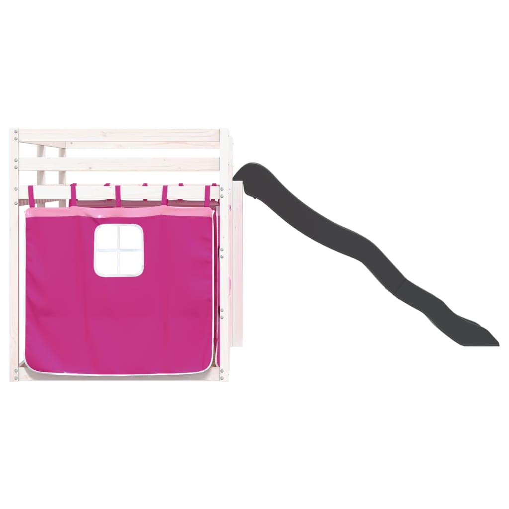 Stapelbed met glijbaan en gordijnen roze 90x200 cm is nu te koop bij PeponiXL, paradijselijk wonen!