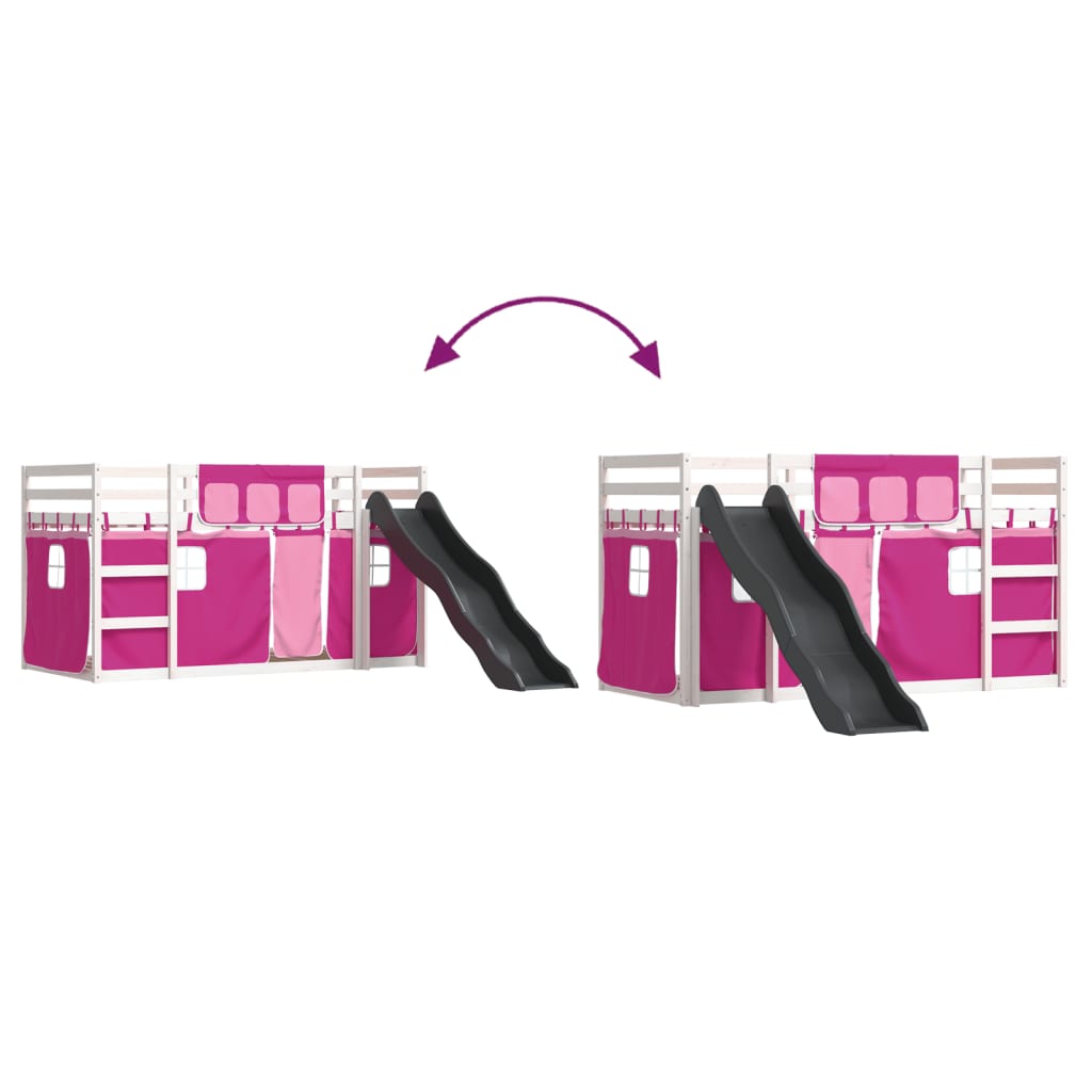 Stapelbed met glijbaan en gordijnen roze 90x200 cm is nu te koop bij PeponiXL, paradijselijk wonen!