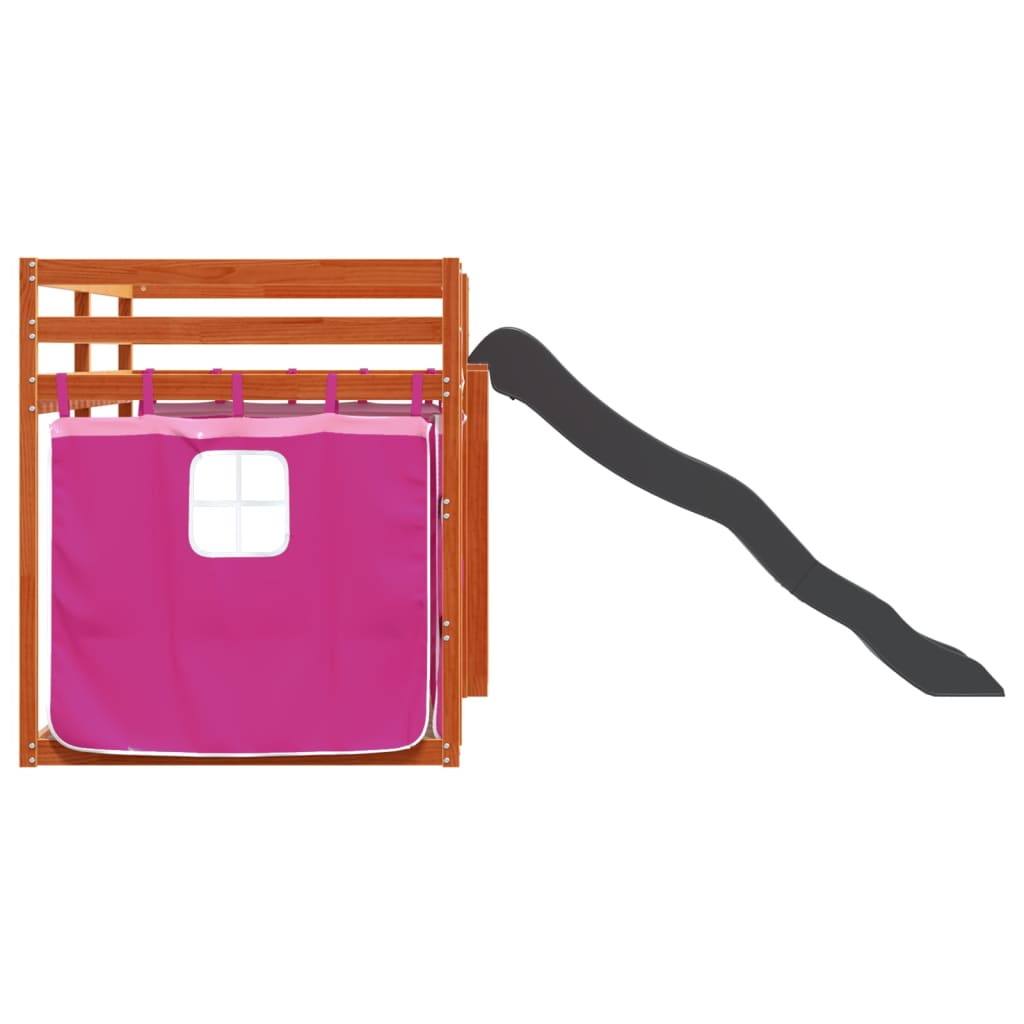Stapelbed met glijbaan en gordijnen roze 90x200 cm is nu te koop bij PeponiXL, paradijselijk wonen!