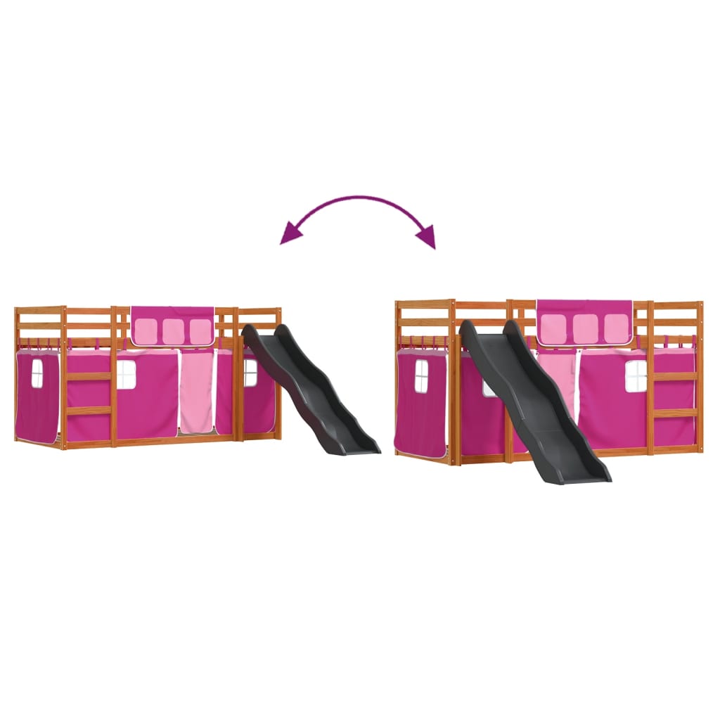 Stapelbed met glijbaan en gordijnen roze 90x200 cm is nu te koop bij PeponiXL, paradijselijk wonen!