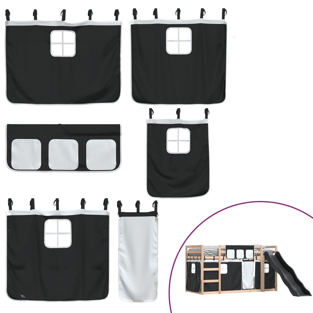 Stapelbed met glijbaan en gordijnen wit en zwart 80x200 cm is nu te koop bij PeponiXL, paradijselijk wonen!