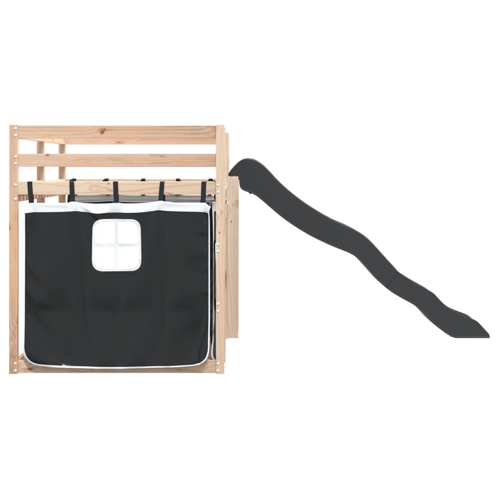 Stapelbed met glijbaan en gordijnen wit en zwart 80x200 cm is nu te koop bij PeponiXL, paradijselijk wonen!