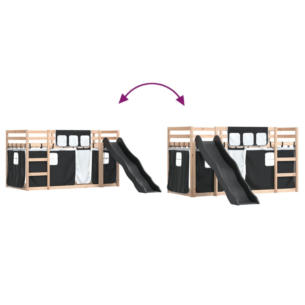 Stapelbed met glijbaan en gordijnen wit en zwart 80x200 cm is nu te koop bij PeponiXL, paradijselijk wonen!